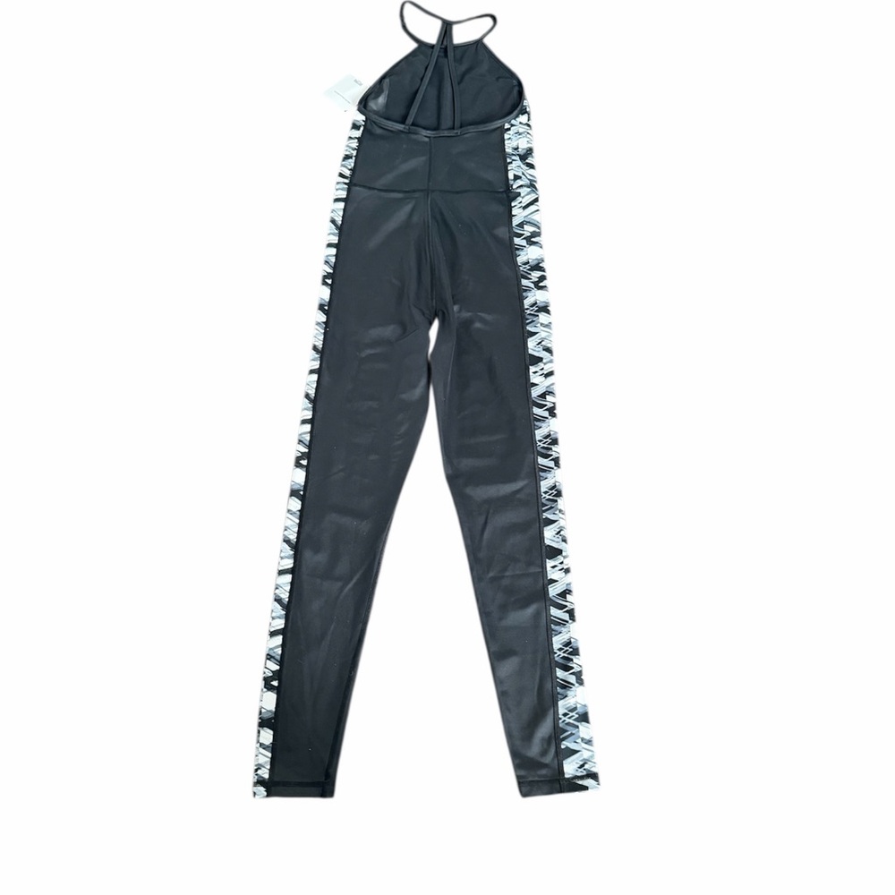 Black One-Piece Jumpsuit with White Graphic Side Panels